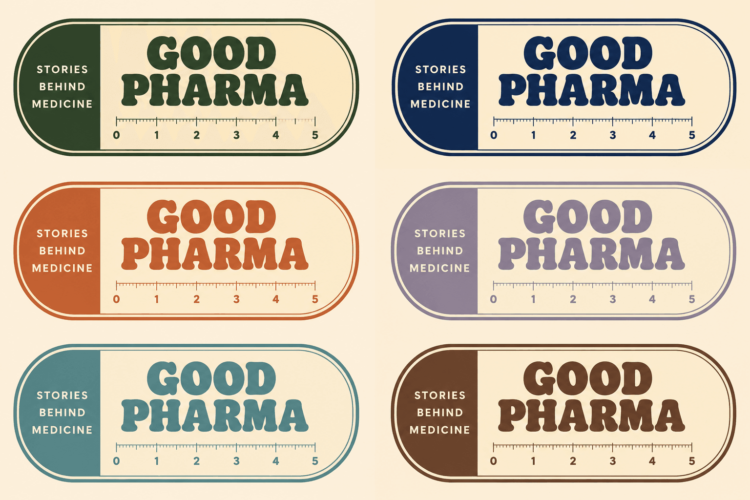 Original Good Pharma artwork: six vintage medicine labels